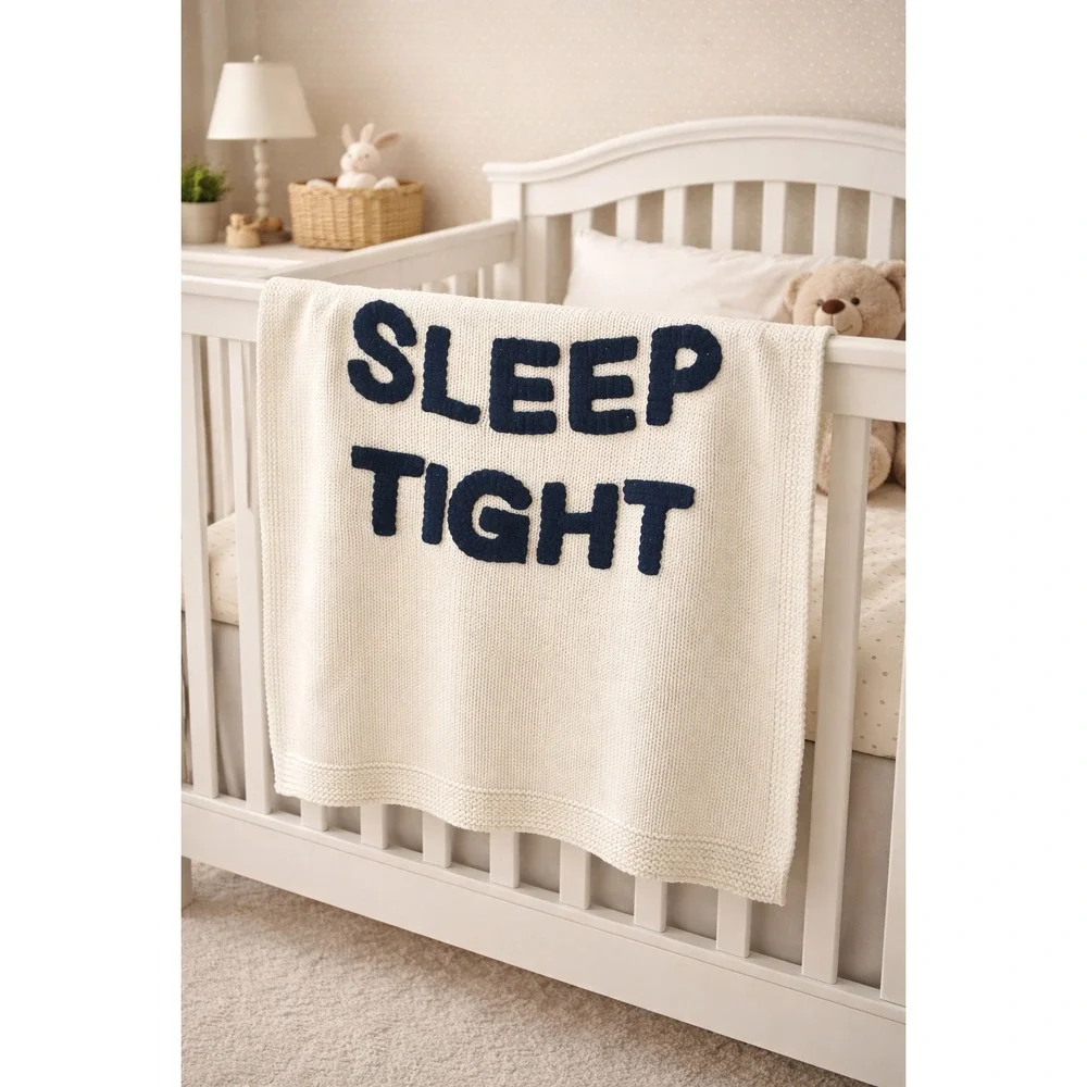 Pottery Barn Modern Baby Sleep Tight Organic Cotton Knit Stroller Blanket 30x40